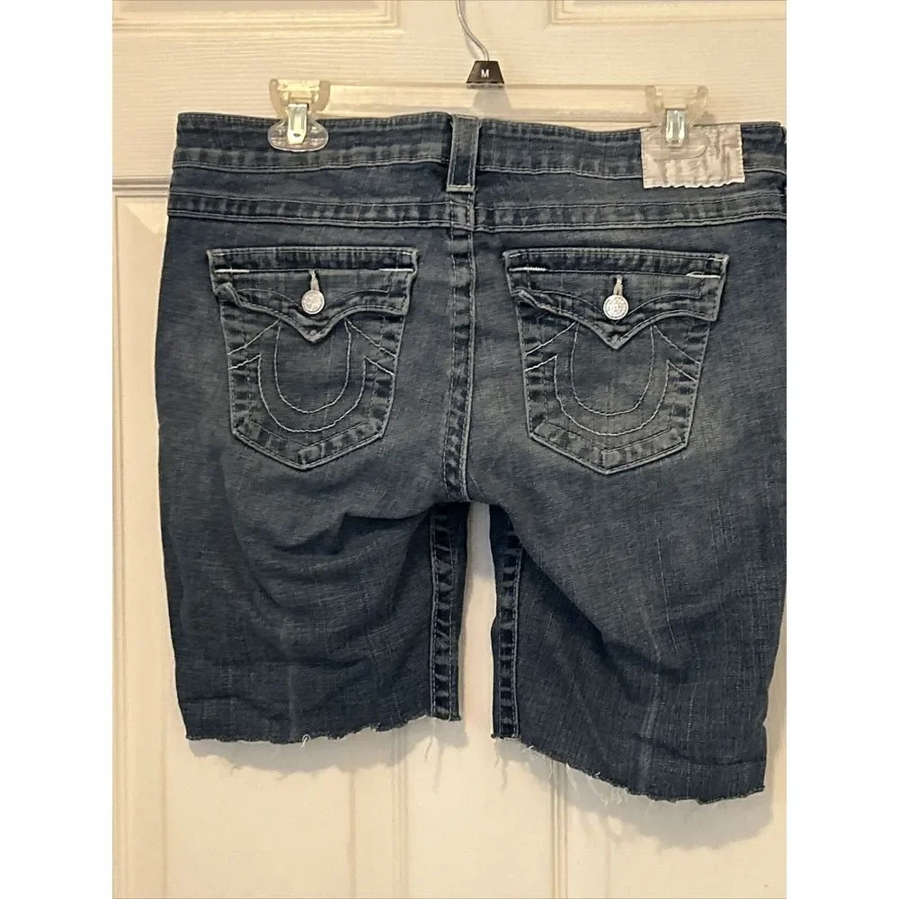 True Religion Blue Bling Raw Hem Cut Off Jean Shorts‎ 32